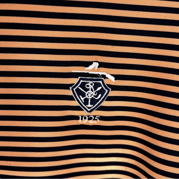 Peter Millar Summer Comfort Peach Navy Striped Performance Golf Polo Shirt - Picture 5 of 10